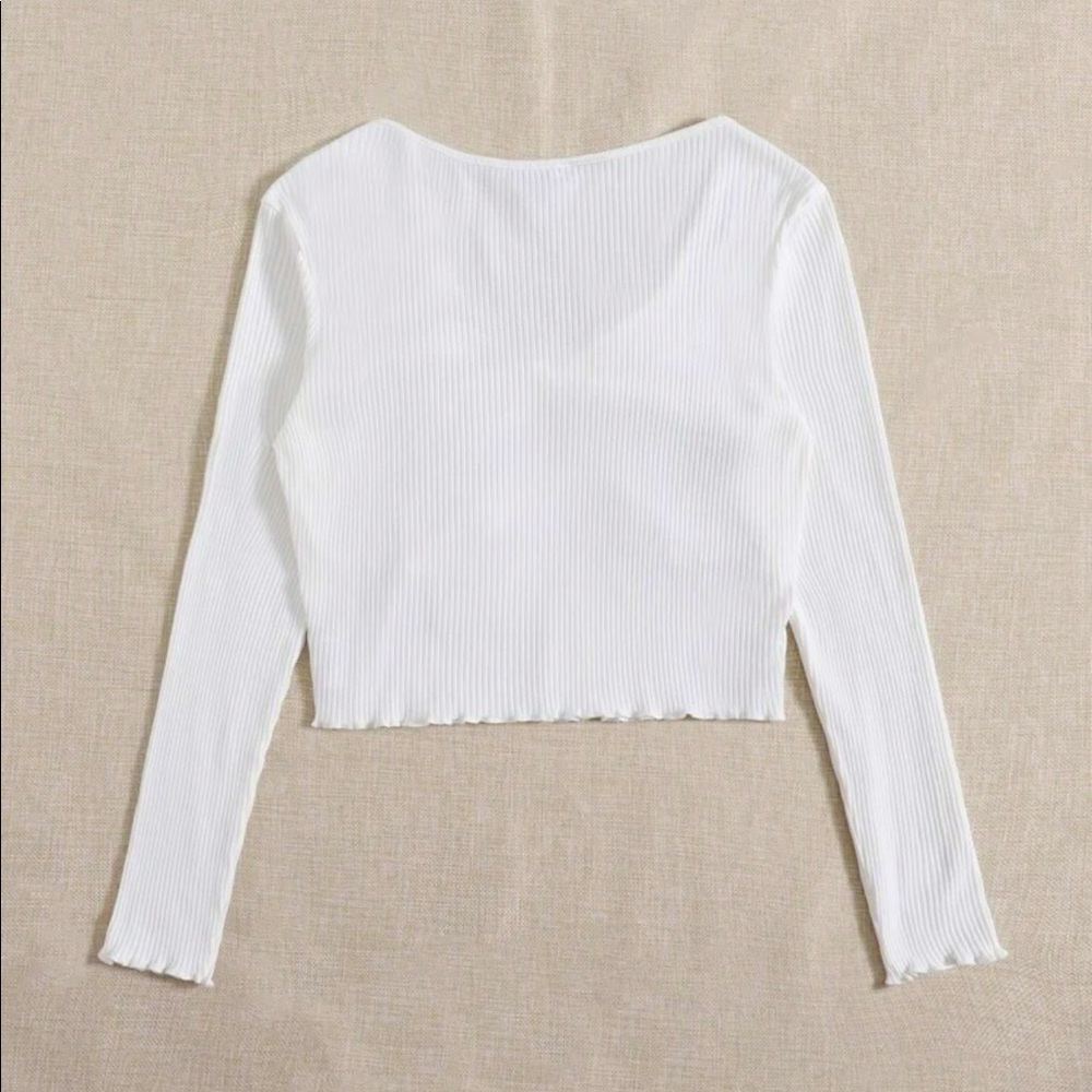 SHEIN knot front lettuce trim rib-knit tee